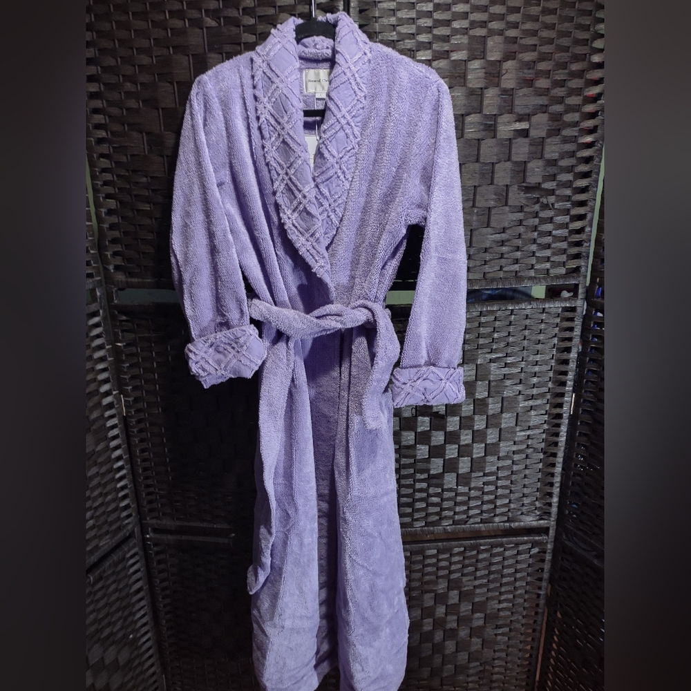House of Chenille Luxury Royal Embroidered Shawl Collar Chenille Robe Lavender S